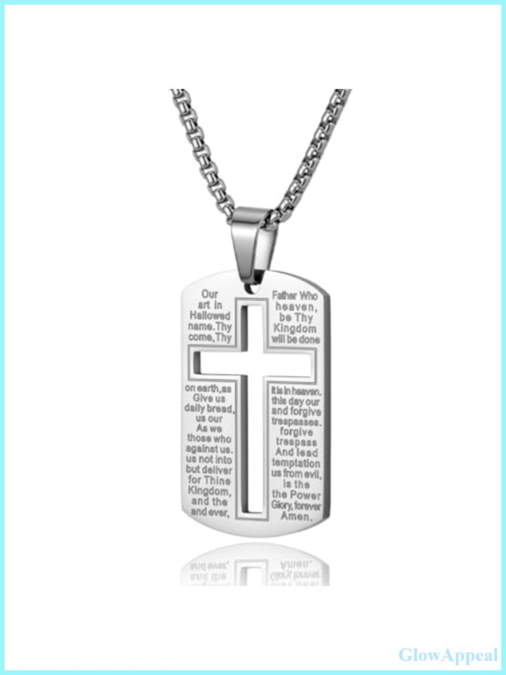 Stainless Steel Lord's Prayer Cross Dog Tag Necklace 24" Box Chain Religious